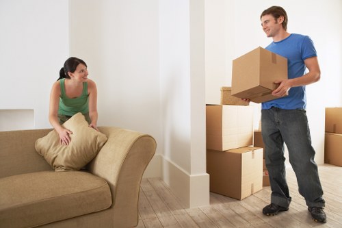 Furniture and packed boxes during a Southall house removal